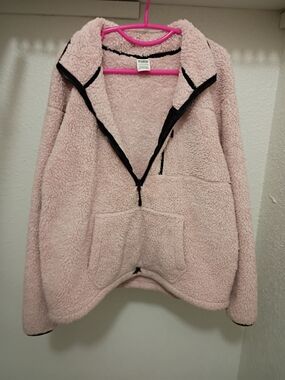 PINK Victoria's Secret Blush Sherpa Jacket with Black Trim
